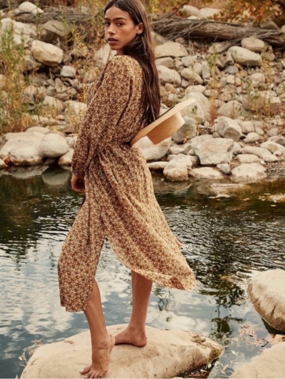 Doen Brown Floral Maxi Dress